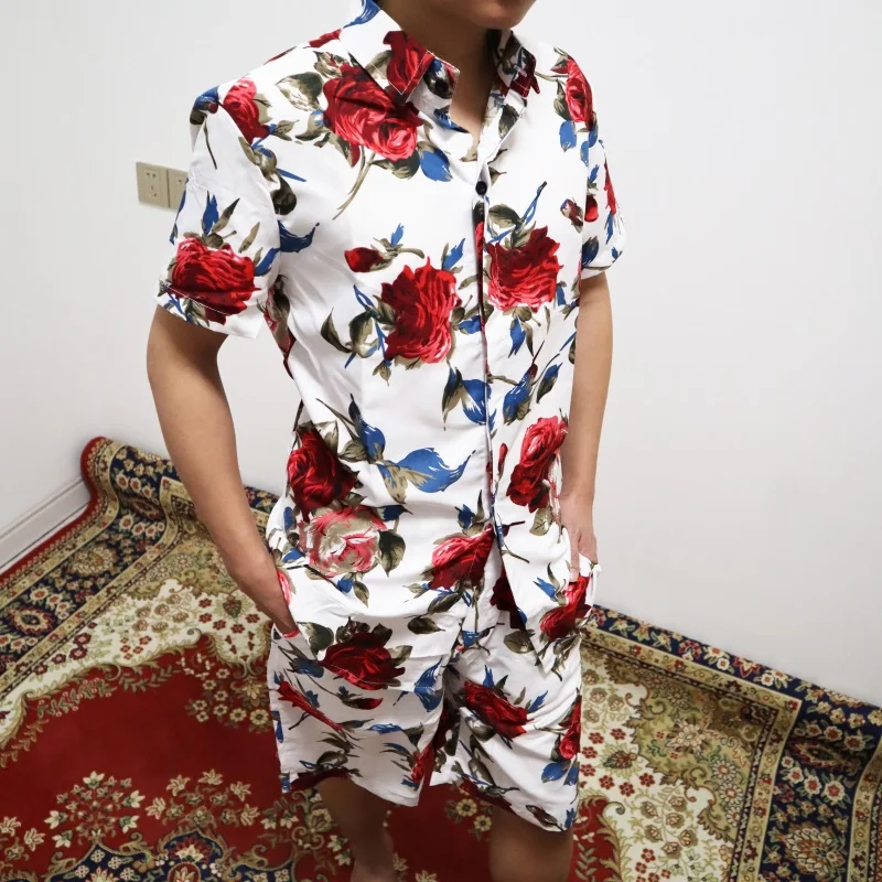 

Men 2 Piece Set Summer Shorts Set Man Printed Shirt and Shorts Set Beach Wear Board Shorts Hawaiian Shirt Set Fashion Clothing
