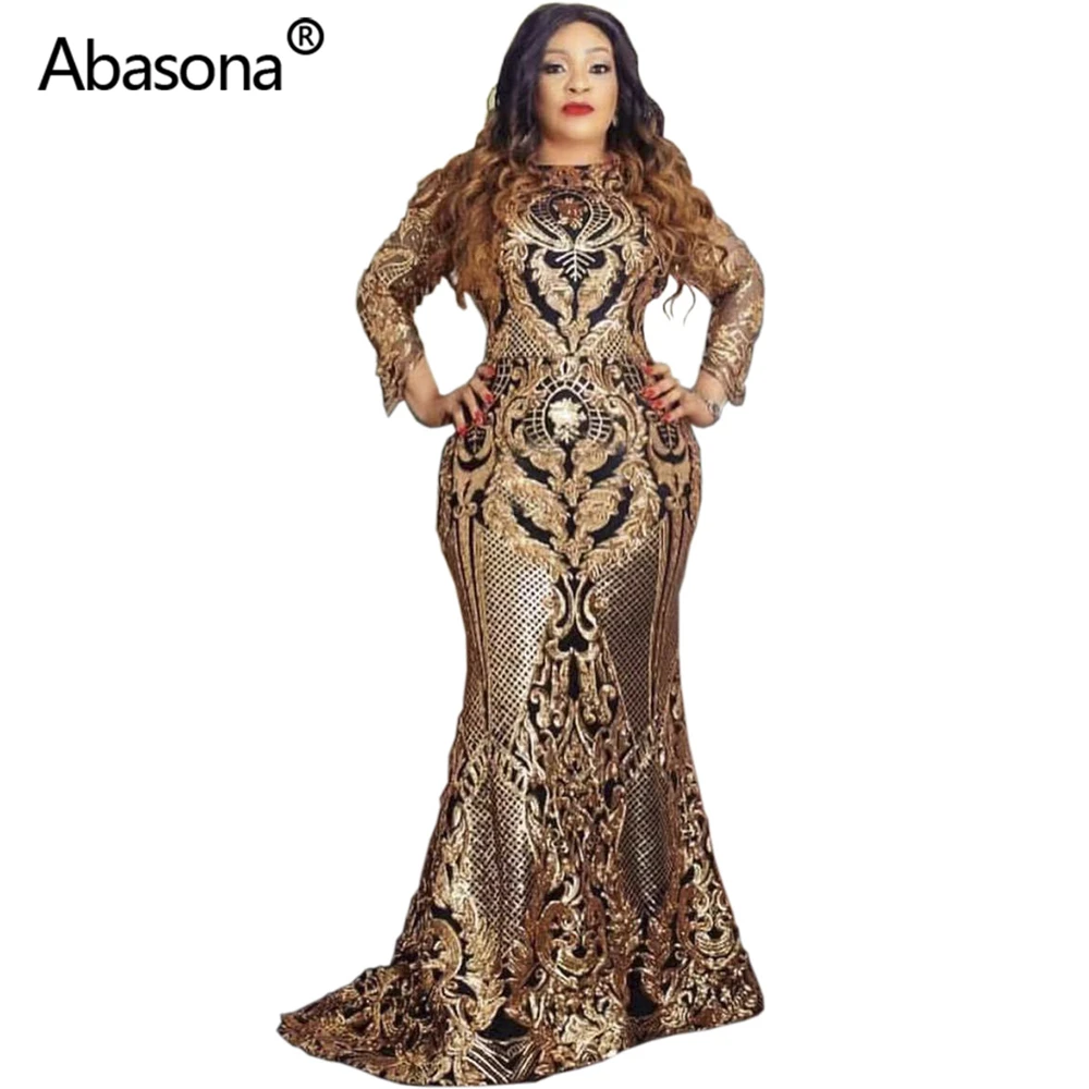 Abasona, женские осенне-зимние облегающие платья с длинным рукавом, расшитые блестками, сексуальные Клубные Модные вечерние платья длиной до пола, Famme Vestidos - Цвет: Золотой
