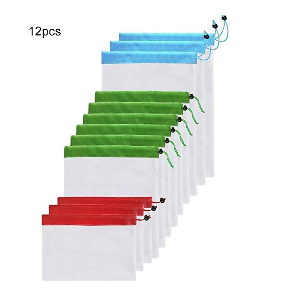 12 шт./компл. многоразовые сетчатые сумки моющиеся экологически чистые Сумки для