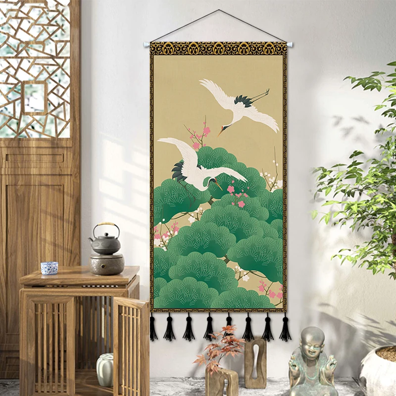 

Japanese Style Cranes Scroll Painting Printed Wall Art Canvas Painting Wall Hanging Scroll Tapestry Decorative Poster home Decor