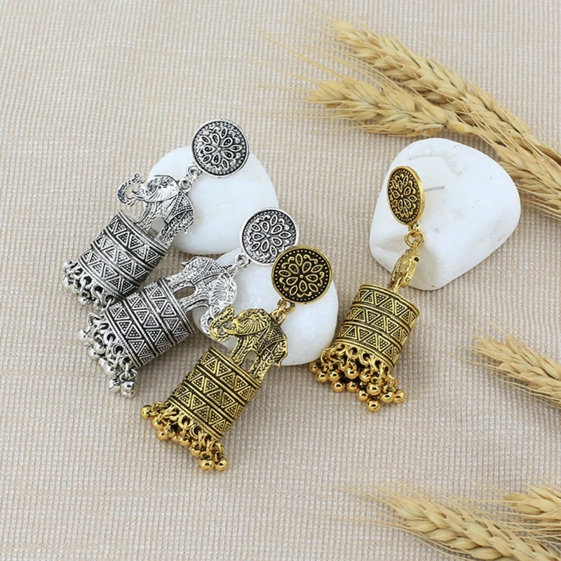 

1 Pair Retro Ethnic Indian Elephant Tassel Dangler Earrings Vintage Women Bridal Jewelry Gifts Wedding Party Decor