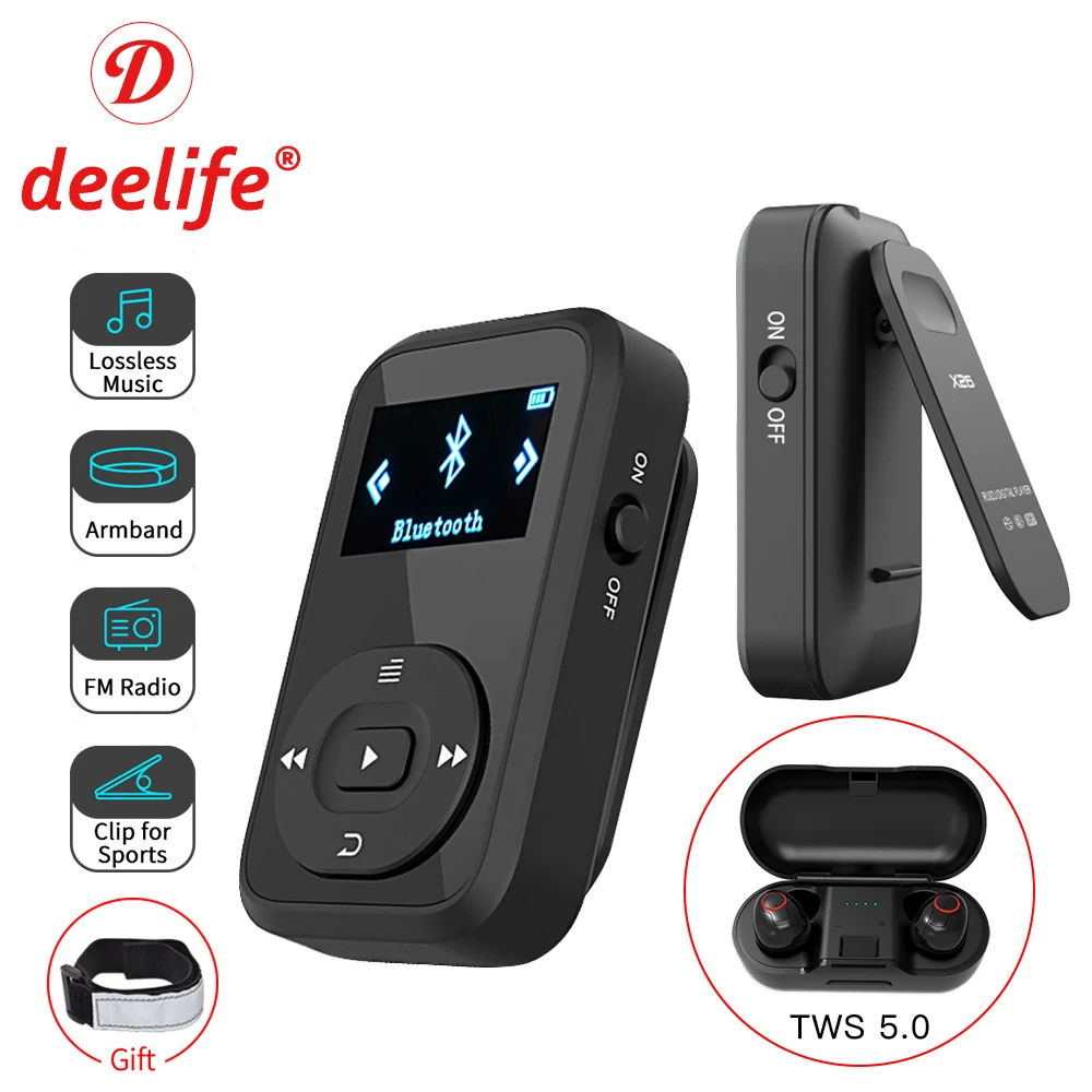 Deelife спортивный комплект с Bluetooth mp3 плеером и TWS истинные беспроводные наушники