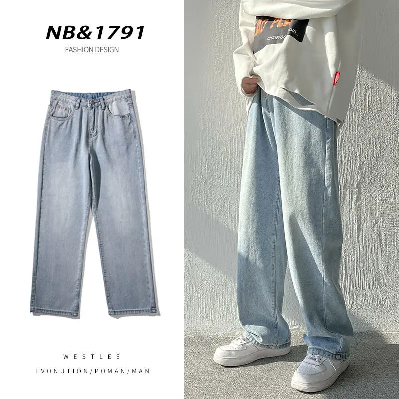 Autumn Wide-leg Jeans Men's Fashion Retro Thin Blue Black Baggy Jeans Men Streetwear Loose Hip-hop Straight Denim Trousers Men