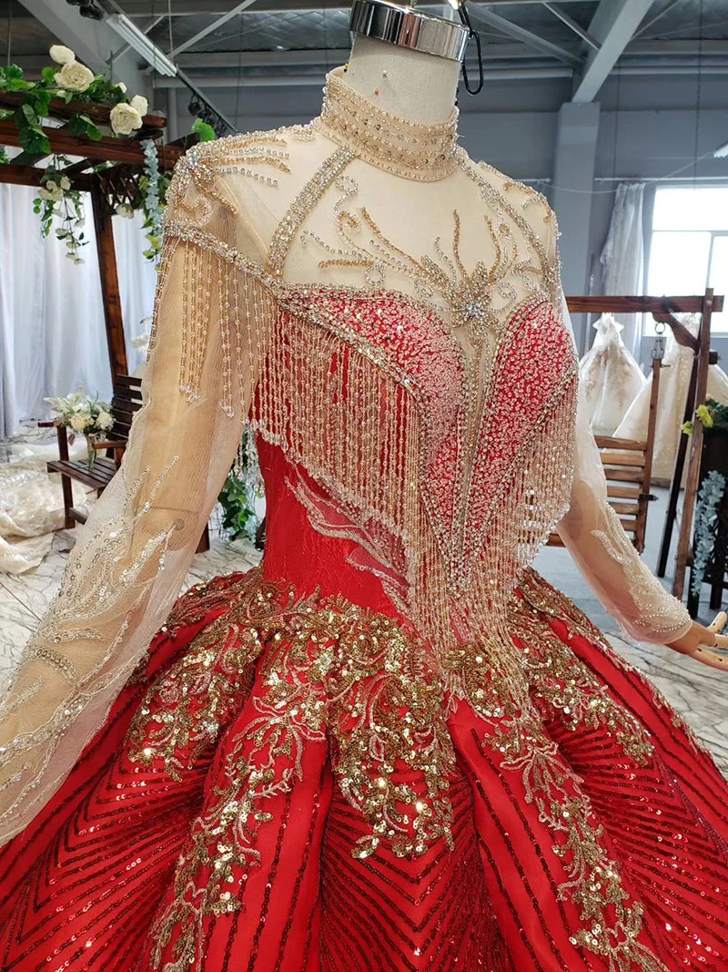 HTL793 красное бальное платье Бальные платья с высоким вырезом и длинными рукавами длиной до пола, милое 16 платье для танцев vestidos de 15 agnos