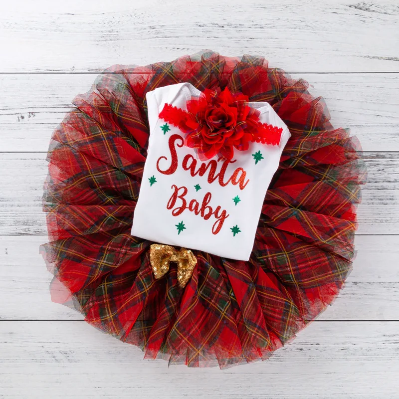 

2020 Girl Xmas Tutu Dress Plaid Princess Girls Birthday Dress Toddler Baby Christmas Party Outfits