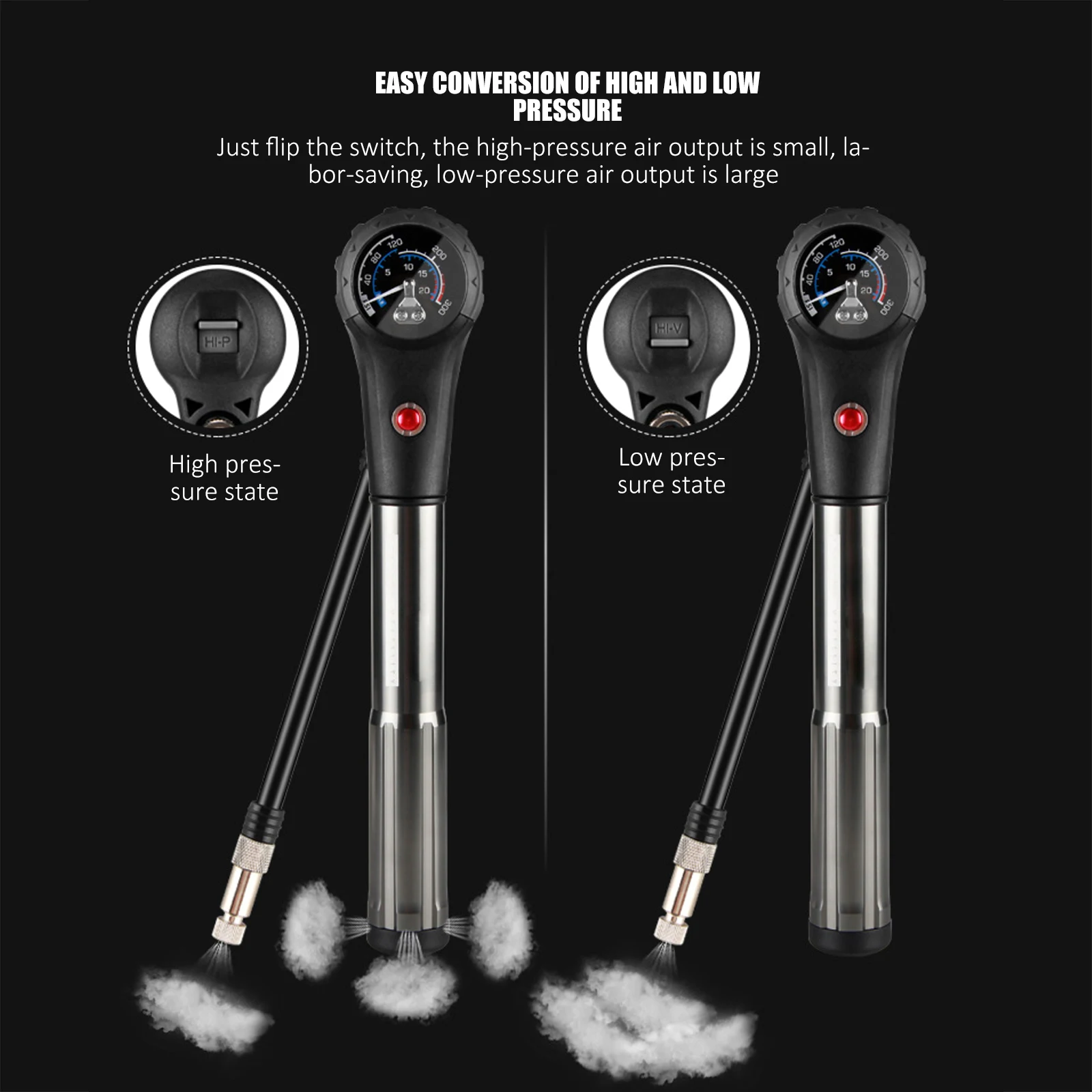 

Bicycle Air Inflator Portable Combo Bicycle Pump Integrate Gauge Adjustable Bike Pump 360 Rotate Air Hose Bike-Mount Bracket