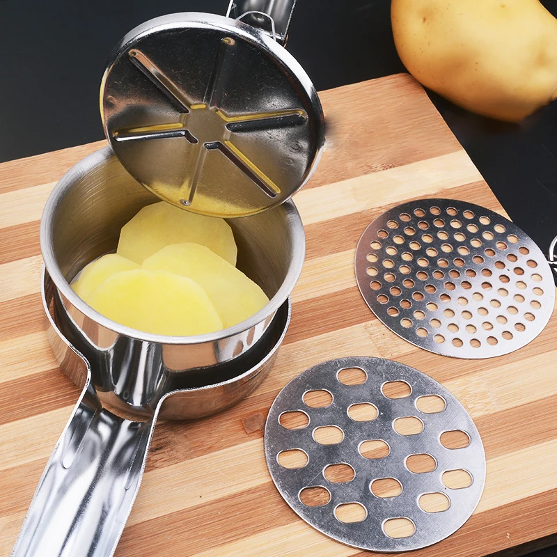 

Manual Potato Pressure Mud Ricers with 3 Replaceable Sieve Stainless Steel Fruit Press Vegetable Crusher Potato Mashers & Ricers