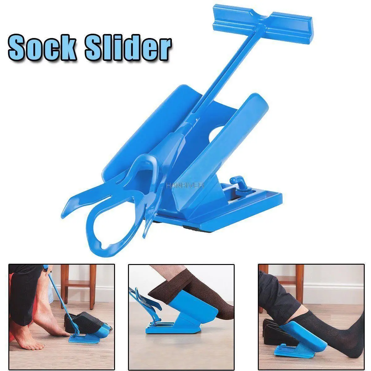 1pc Sock Slider Aid Blue Helper Kit Helps Put Socks On Off No Bending Shoe Horn Suitable For Socks