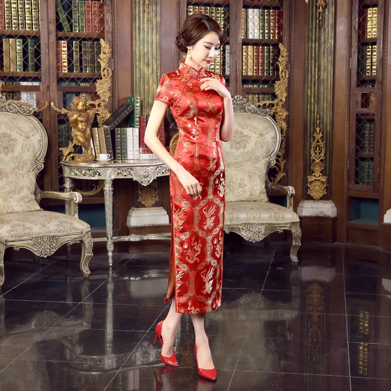 Длинные Cheongsam Тонкий Винтаж Женщин Феникс Платье Тан Костюм Плюс Размер Платья |