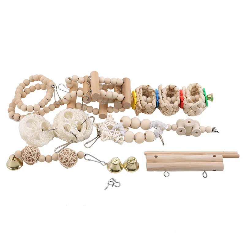 

8 Pcs Parrot Toy Wood Birds Standing Chewing Rack Toys Bead Ball Heart Star Shape Parrot Toy Bird Toys Accessories Supplies