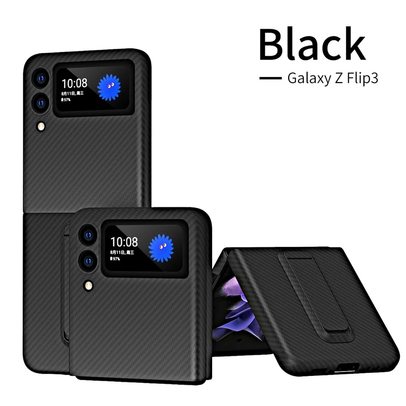 

Для Galaxy Z Flip3 Тонкий чехол из арамидного волокна для Samsung Galaxy Z Flip 3 5G Ультратонкий матовый чехол из углеродного волокна с подставкой