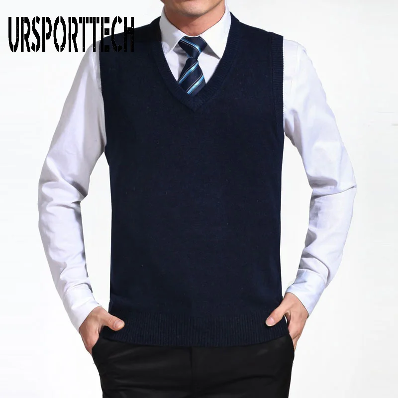 2020 New Arrival Solid Color Sweater Vest Men Cashmere Sweaters Wool Pullover Brand V-Neck Sleeveless for | Мужская одежда