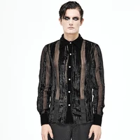 gothic mens shirt hollow striped sexy shirt button stand collar long sleeve
