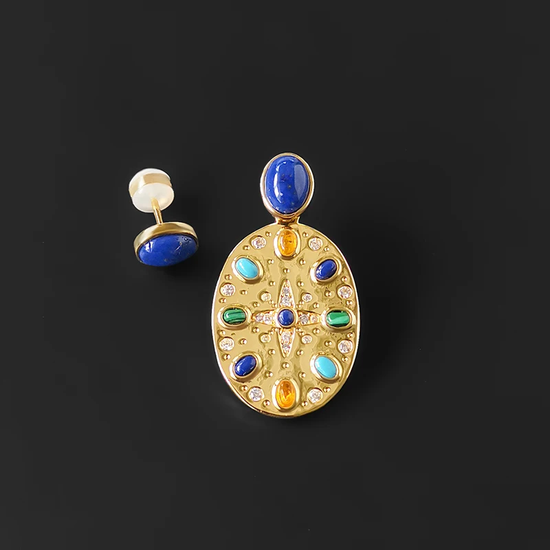 

S925 Sterling Silver July New Style Roman Style Earrings Female Golden Yellow Oval Sun Fashion Personality Luxury Jewelry Gift