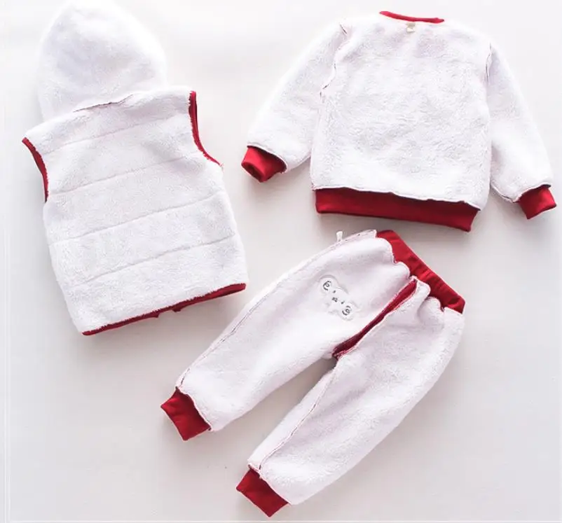Children's suit winter clothes baby boy Velvet warm girl cartoon cute plus velvet thick hooded sweater three-piece | Детская одежда