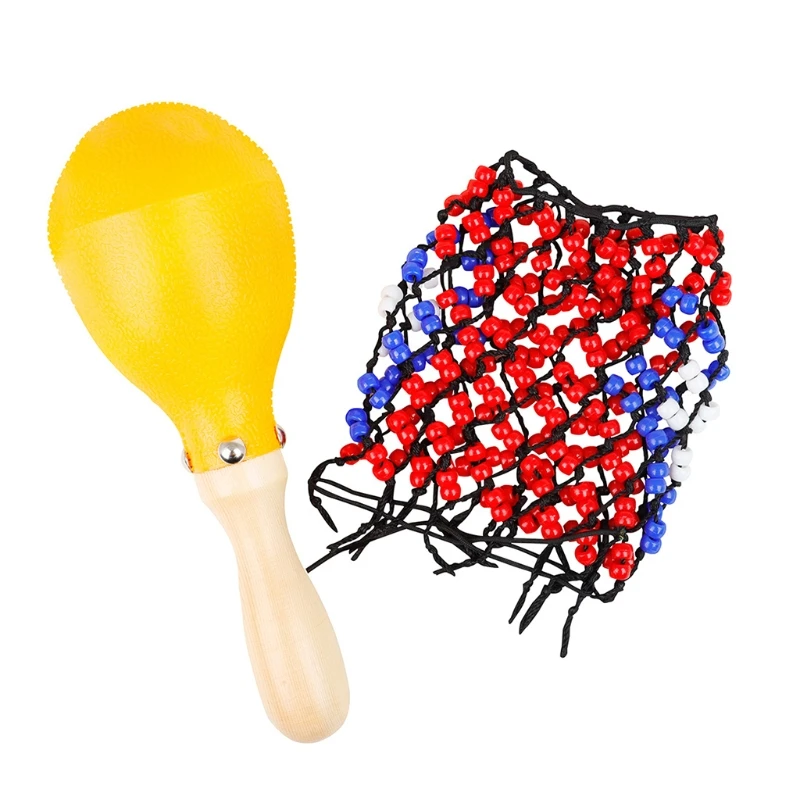 

1 Pair Beads Net Wooden Sand Hammer Hand Tambourine Percussion Instrument for Children Educational Gifts D5QD