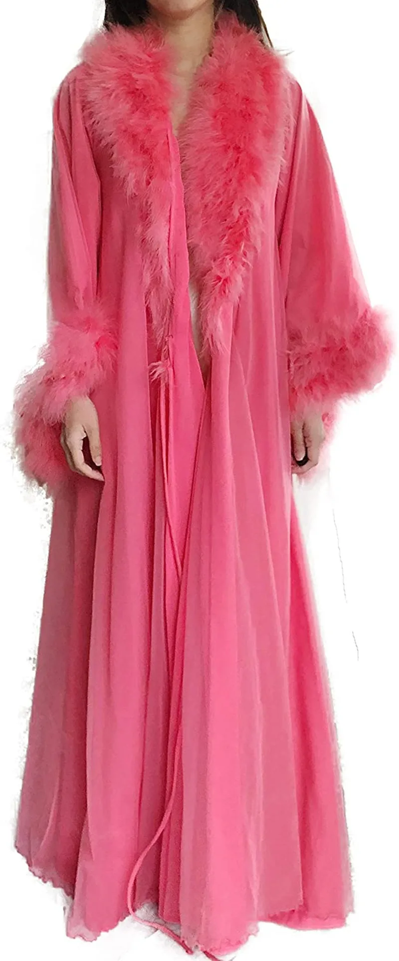 Chic Feather Evening Dresses Women's Sexy Robes Illusion Fur Trim Boudoir Robe Nightgown Bathrobe Bridal Lingerie Custom Made