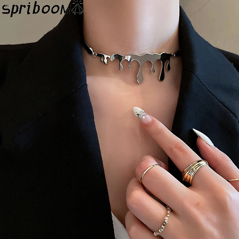 

Goth Water Wave Necklace for Women Men Grunge Colar Choker Necklaces Collares Para Mujer Hip Hop Colar Feminino Jewelry Emo Gift