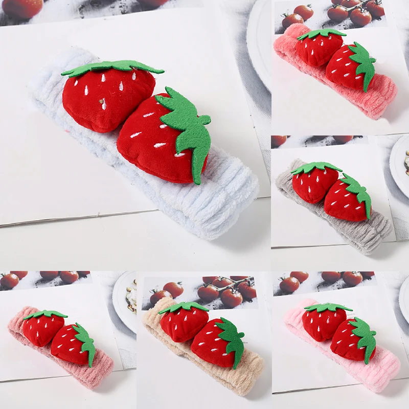 3D Клубничная повязка на голову с фруктами мягкая бархатная моющаяся лента для