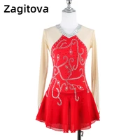 zagitova custom figure skating dress for girls and women ice skating clothes red long sleeve performance clothing rhinestone