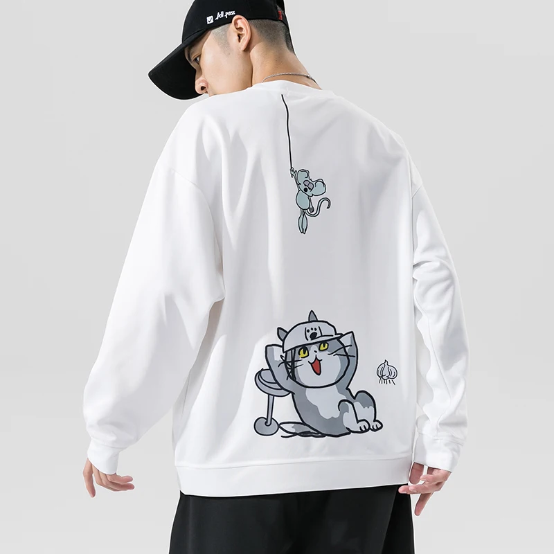 Мужская Осенняя Толстовка с длинным рукавом мультяшным котом Япония Южная Корея