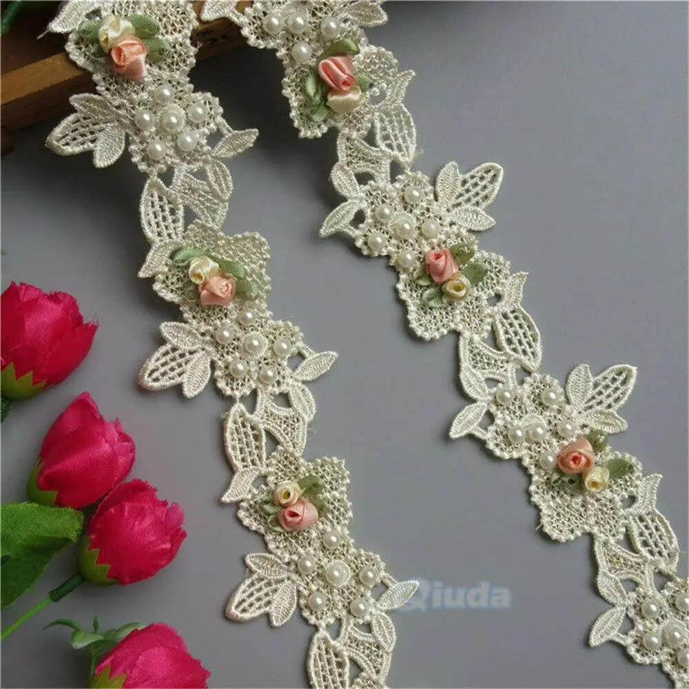 1 фут ширина 6 см полиэстер Жемчужный Цветок кружевная отделка края лента вышитая