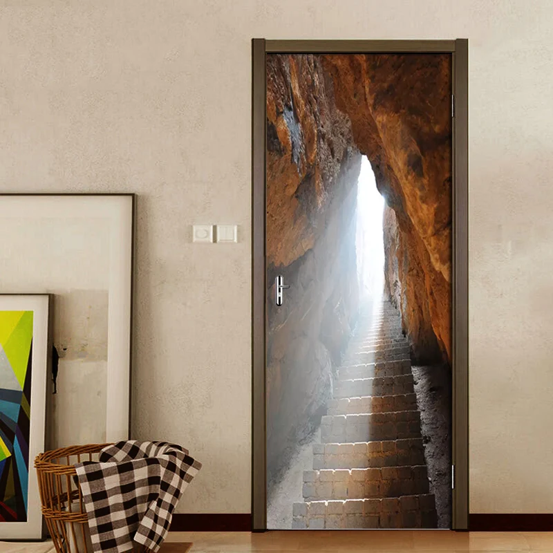 Самоклеящаяся ПВХ наклейка на дверь стену примитивная пещера камень