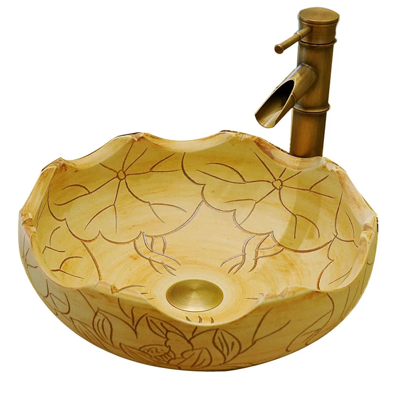 

Умывальник для ванной комнаты, керамический умывальник, умывальник Lavamanos, умывальник с изображением листьев лотоса, умывальник для гостини...