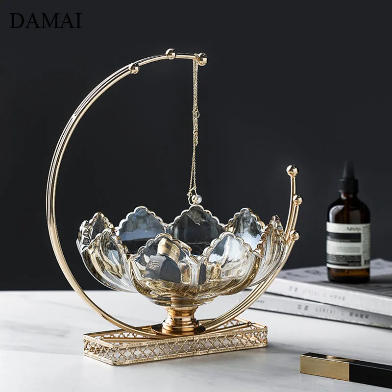 Декоративная чаша с золотым ходом металлическая стеклянная в форме полумесяца