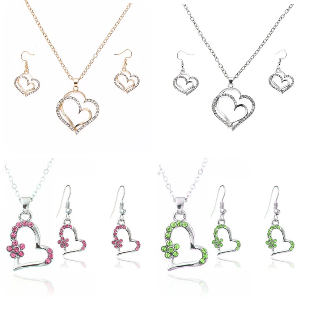 Набор из ожерелья и серег с кристаллами в форме сердца | Украшения аксессуары