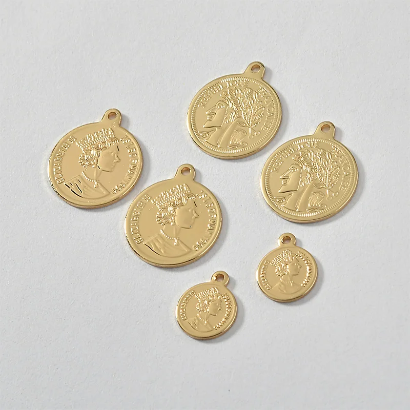 Copper Plated 14K Gold Retro Double-Sided Head Coin Pendant DIY Earrings Necklace Bracelet Ornament Material Accessories 2pcs | Украшения и
