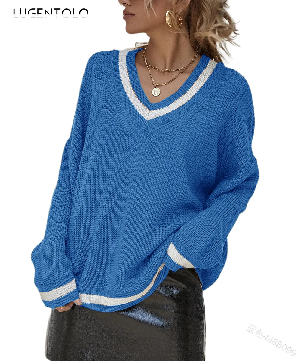 

Женский Однотонный свитер с V-образным вырезом и длинным рукавом