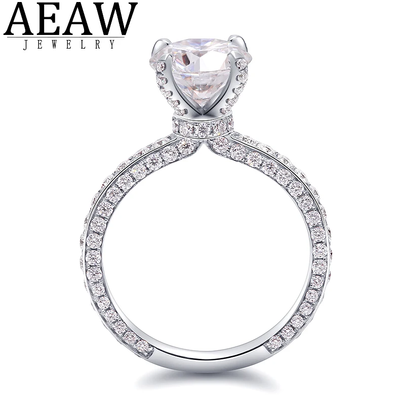 

AEAW 14K 585 White Gold 2ct 8mm DF Color Moissanite Engagement Ring with Accent Moissanite melee for Women