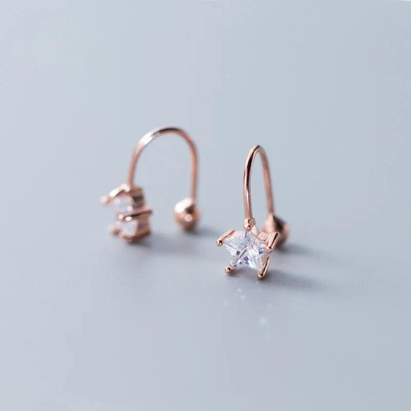 Rose ElfoPlataSi 925 Настоящее серебро 925 пробы звезда Cz серьги-клипсы для девочек-подростков без Сережки для пирсинга ювелирные изделия XY1044 - Окраска металла: Rose