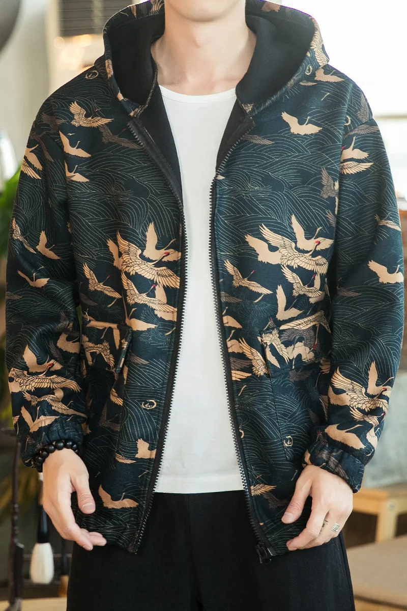 

2021 new autumn and winter new crane large hooded jacket men's youth coat trend