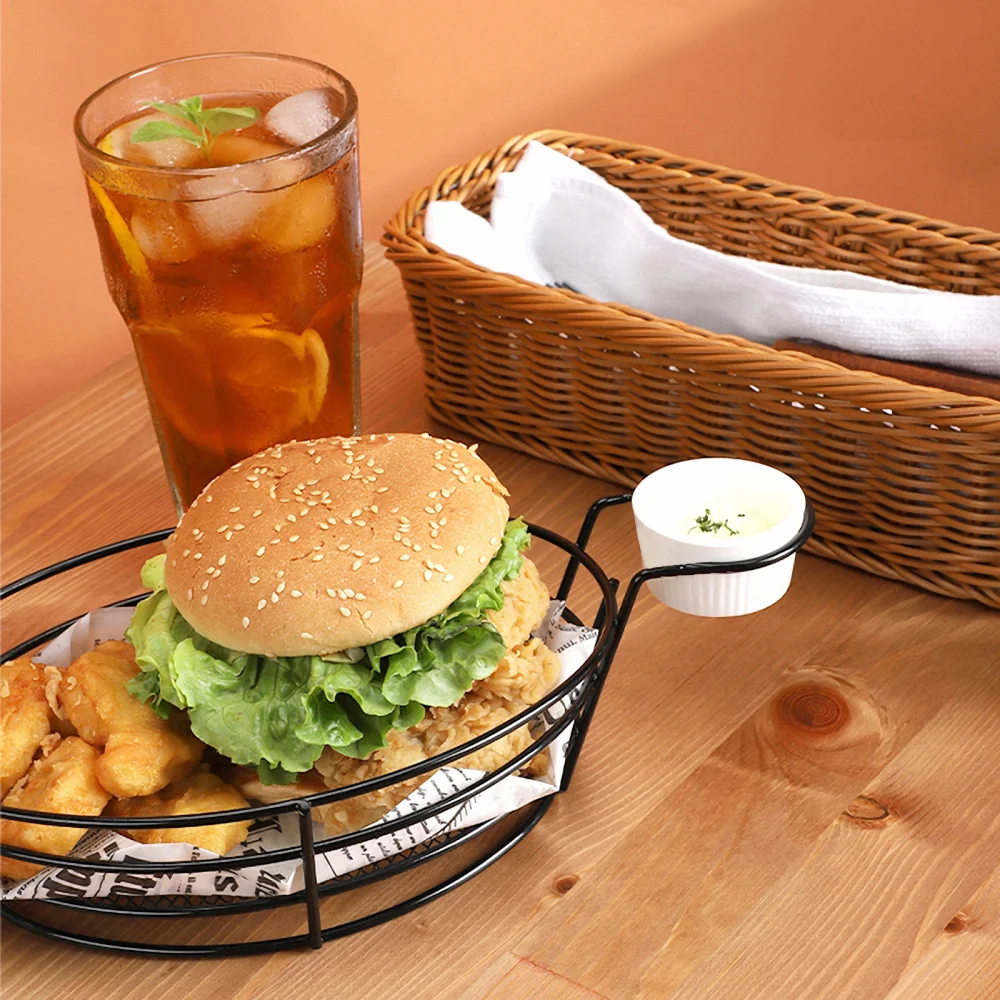 

1Pc Stainless Steel Basket Snack Potato Chips Barrel Container Tableware Food Frying Basket French Fries Container (Black)