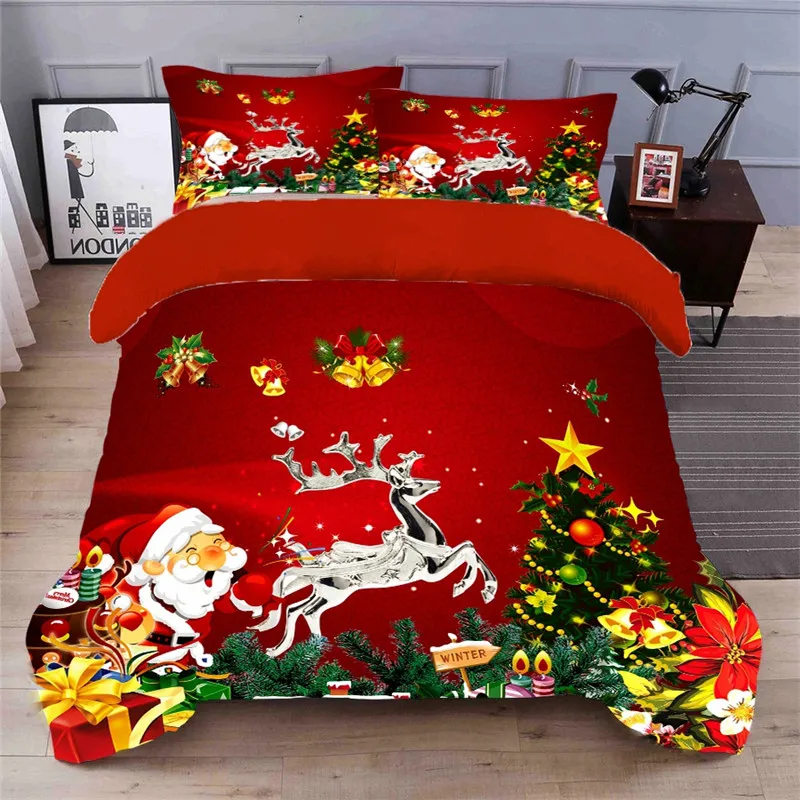 

Red christmas 3D Printed Bedding Set Romantic Duvet Cover Pillowcase Bedding New Bedclothes Comfortable Bedding Sets