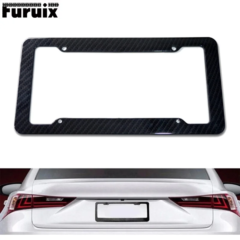 

1X Car Black Carbon Fiber License Plate Frame Tag Cover Protection Rack Standard Fit for US Vehicles Exterior Accessories