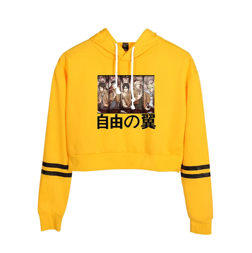 Женский Короткий Джемпер желтый короткий топ с капюшоном и аниме Атака Титанов