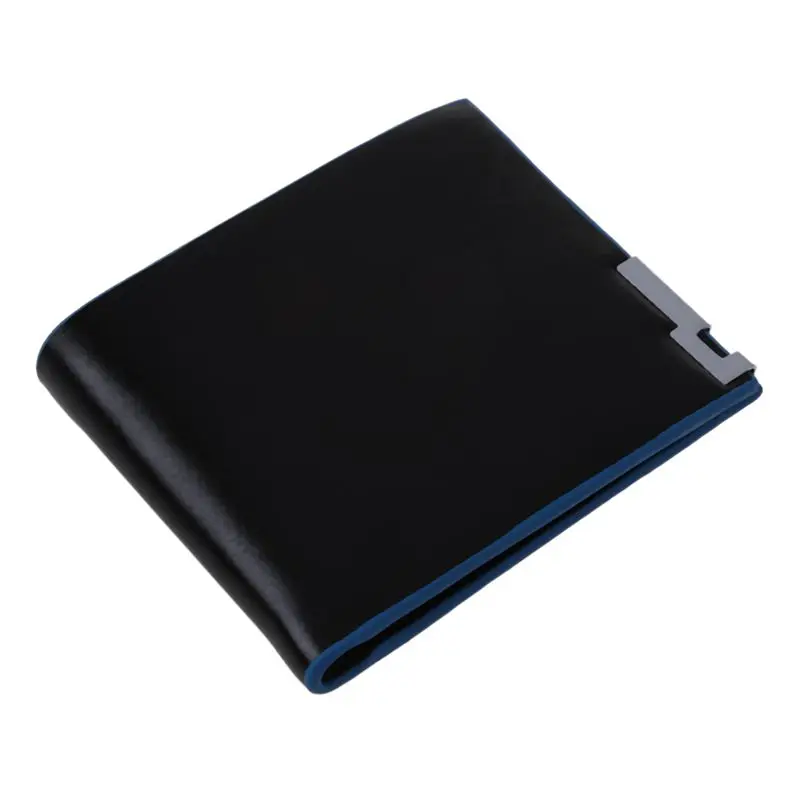 

Man Clutch Wallet Card Leather Bag Pockets Bifold Money Clip (Black + Blue)