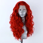 Парик для женщин и девушек, фронтальные красные на сетке 13 х4, предварительно выщипанные натуральные волосы, синтетический, с волнистыми волосами, для косплея, 24 дюйма
