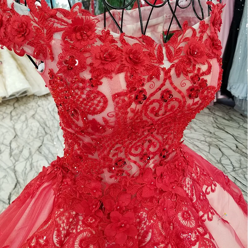 LS98410 2018 новых реальных фотографий показать плеча короткий рукав красный