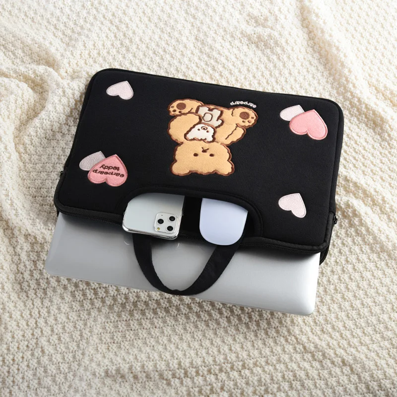new 13inch black thick laptop sleeve for computer cover cute bear ipad air protective pouch 11inch 15inch tablet case free global shipping