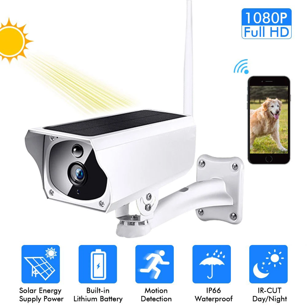 Ip камера на солнечной батарейке 1080P 2 МП беспроводная Wi Fi водонепроницаемая