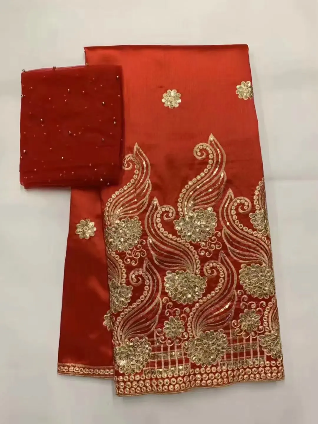 

African George Fabric High Quality Indian Raw Silk George Wrappers Hot Nigerian Lace Fabrics Set with Blouse for Wedding B81-8