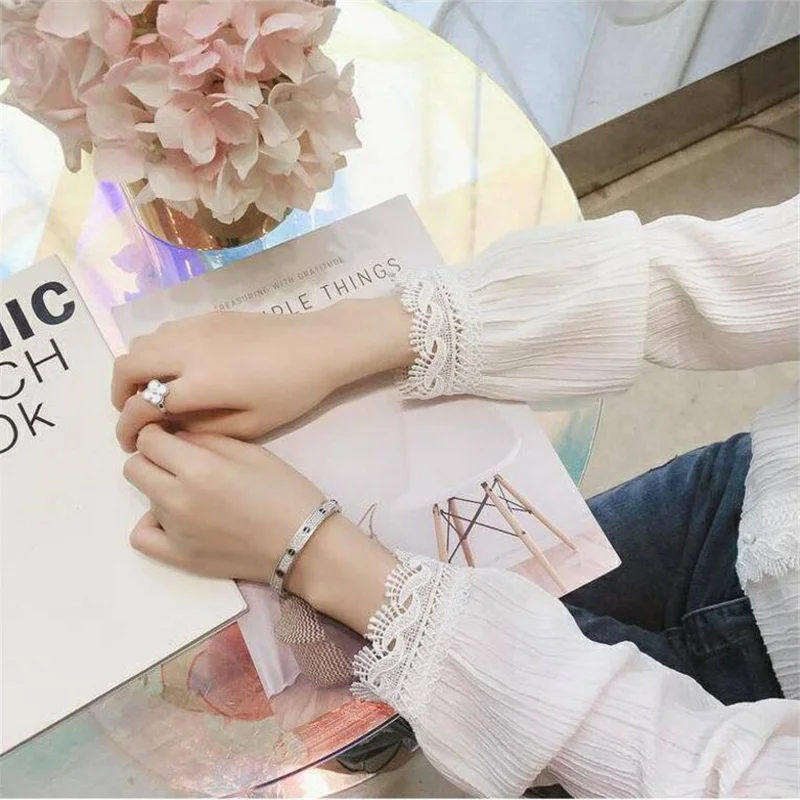 Каймой пуловер шифоновая рубашка для женщин с длинным рукавом и v-образным