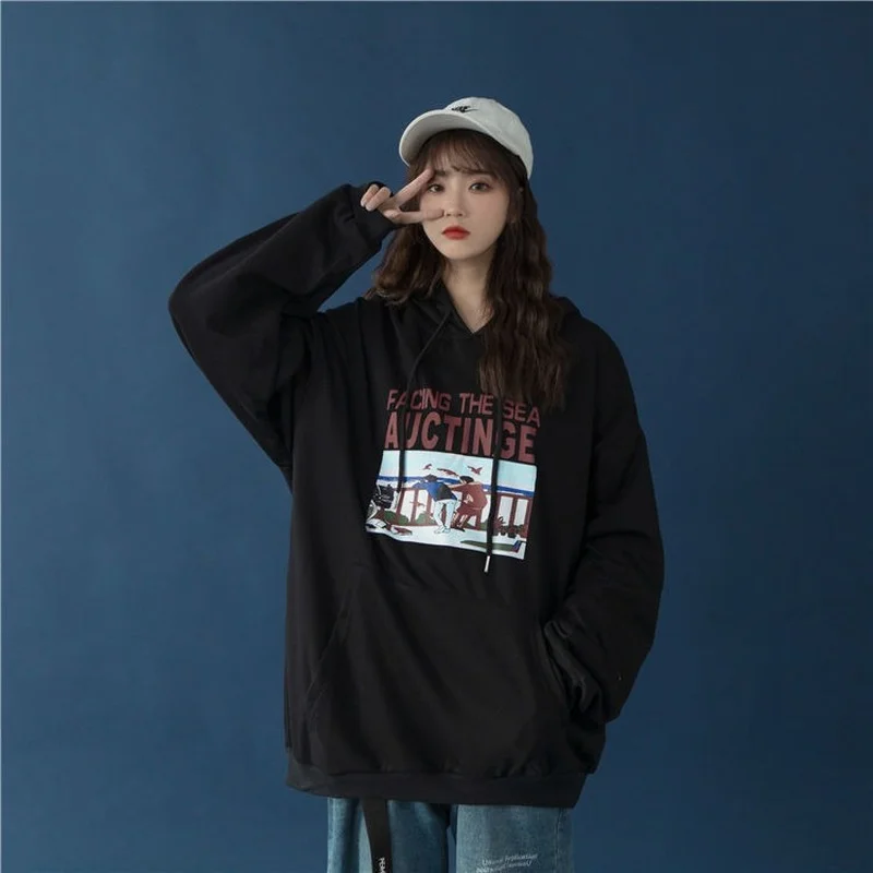 HOUZHOU Women Sweetshirts Pullover Women Streetwear Women Oversized Harajuku Hoodie Korean Fashion Casual Loose Sweatshirt