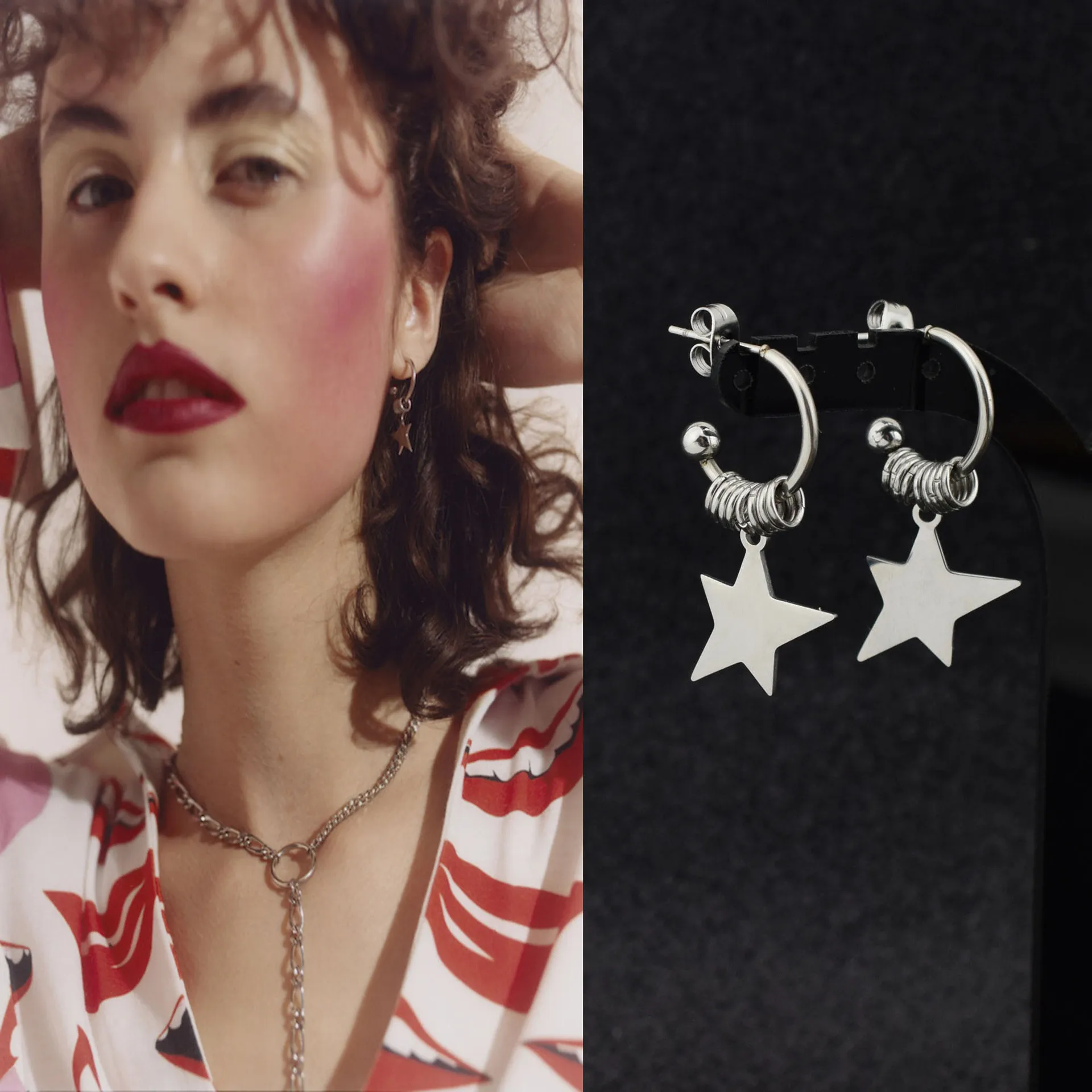 

2021 New Fashion European and American Fashion Five-pointed Star Stud Earrings for Women Hoop Earrings Wedding Jewelry