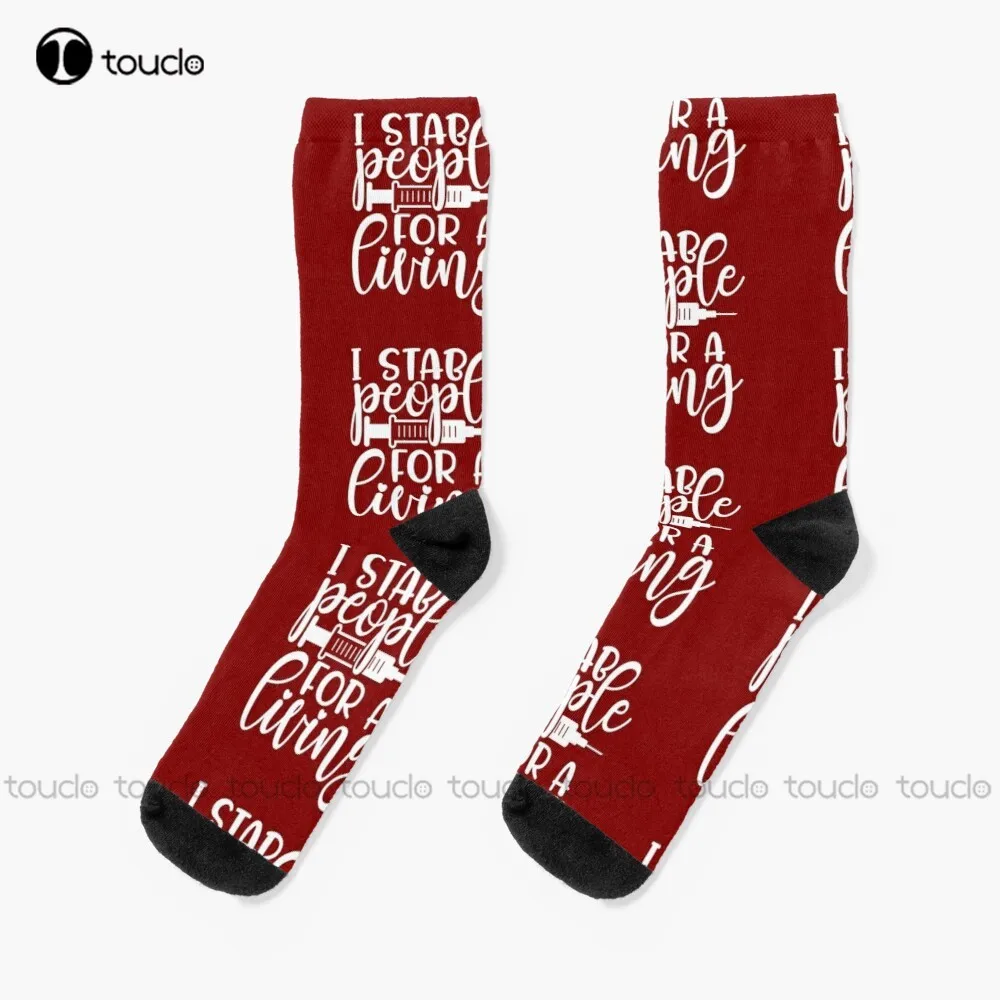 

New I Stab People For A Living - Funny Nurse Gift (White/Grey) Socks Black Mens Socks Personalized Custom Unisex Adult Socks