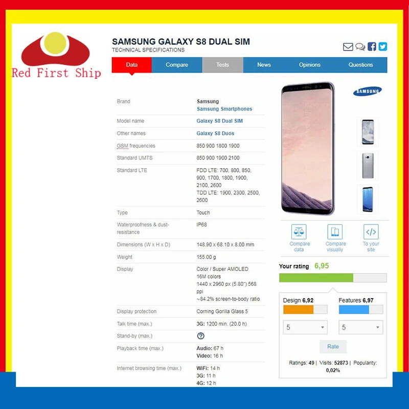 10 шт./лот сенсорный экран для Samsung Galaxy S8 G950 G950F / + plus G955 G955F Сенсорная панель